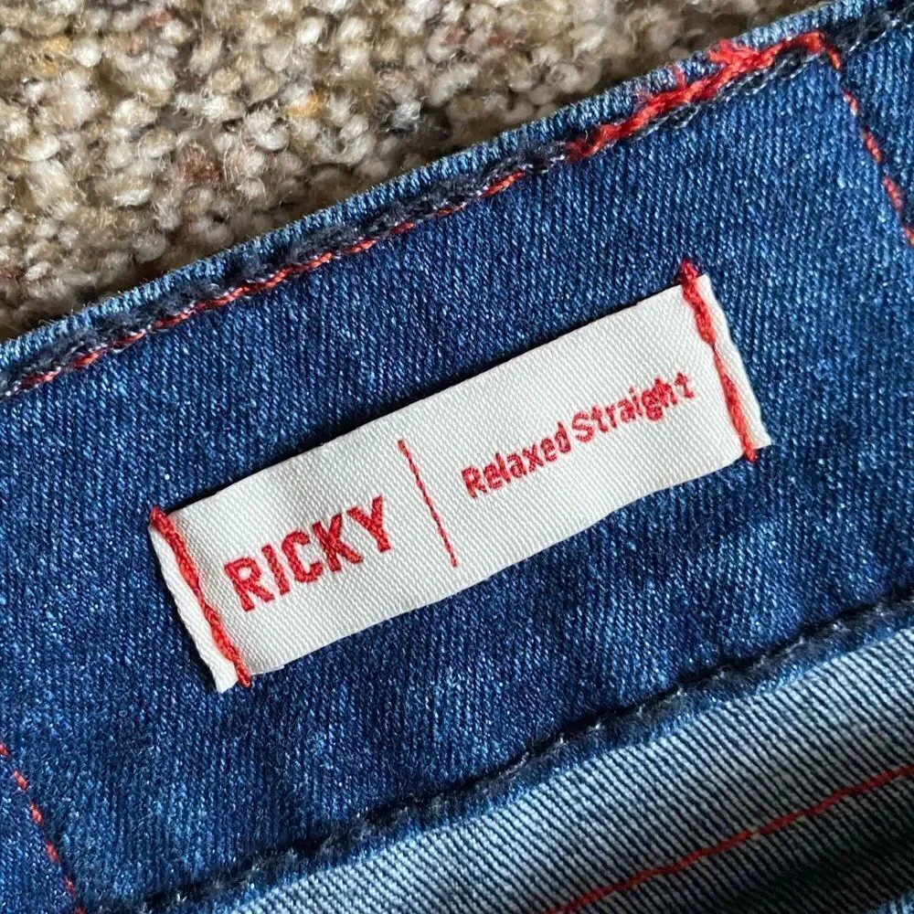 True‎ Religion Ricky Relaxed Straight Jeans Mens Size 34x30 Offset Blue